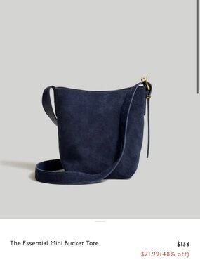The Essential Mini Bucket Tote - Navy Suede NWT